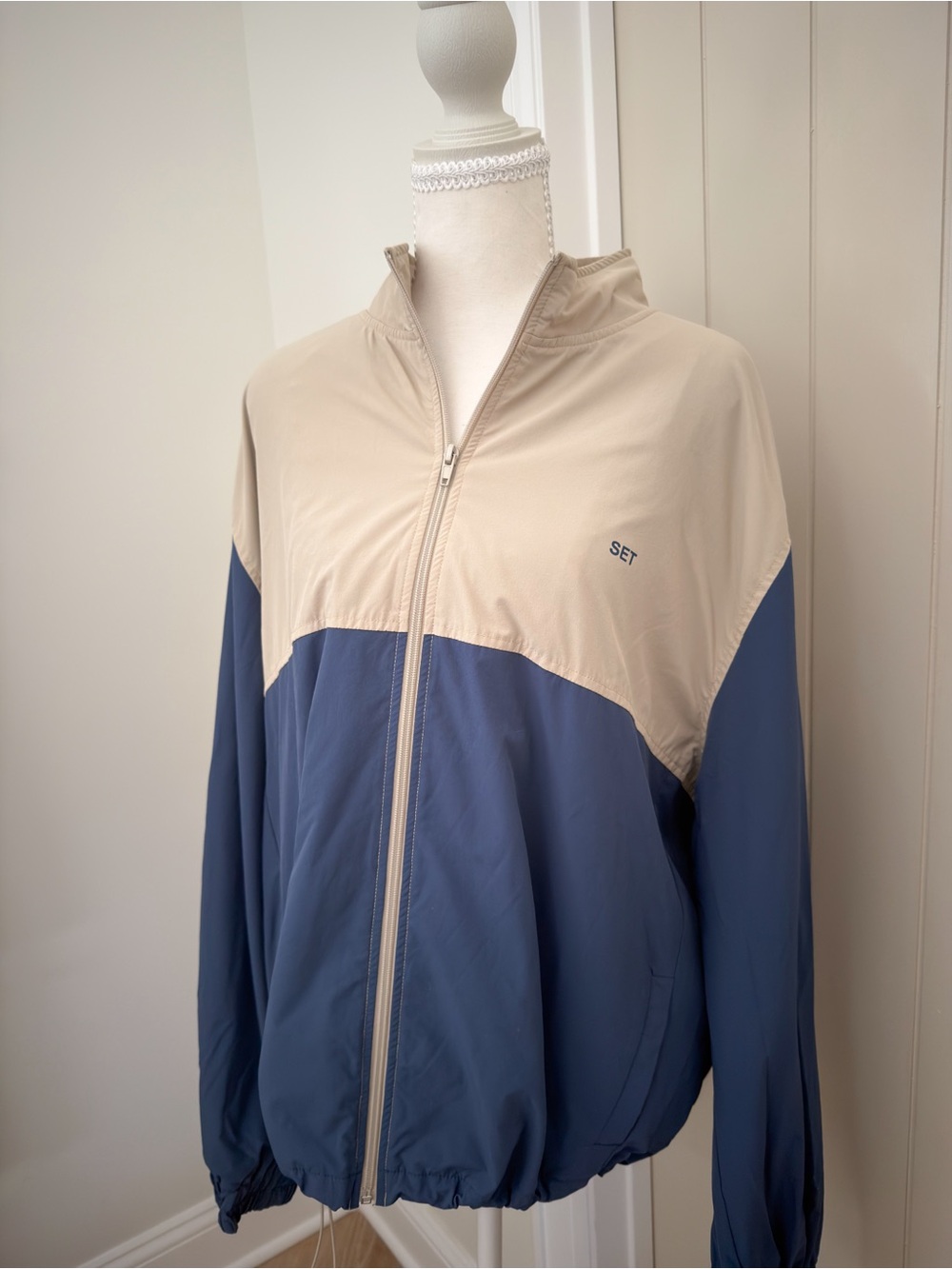 SET Active Two-Tone Beige and Blue Windbreaker Jacket
